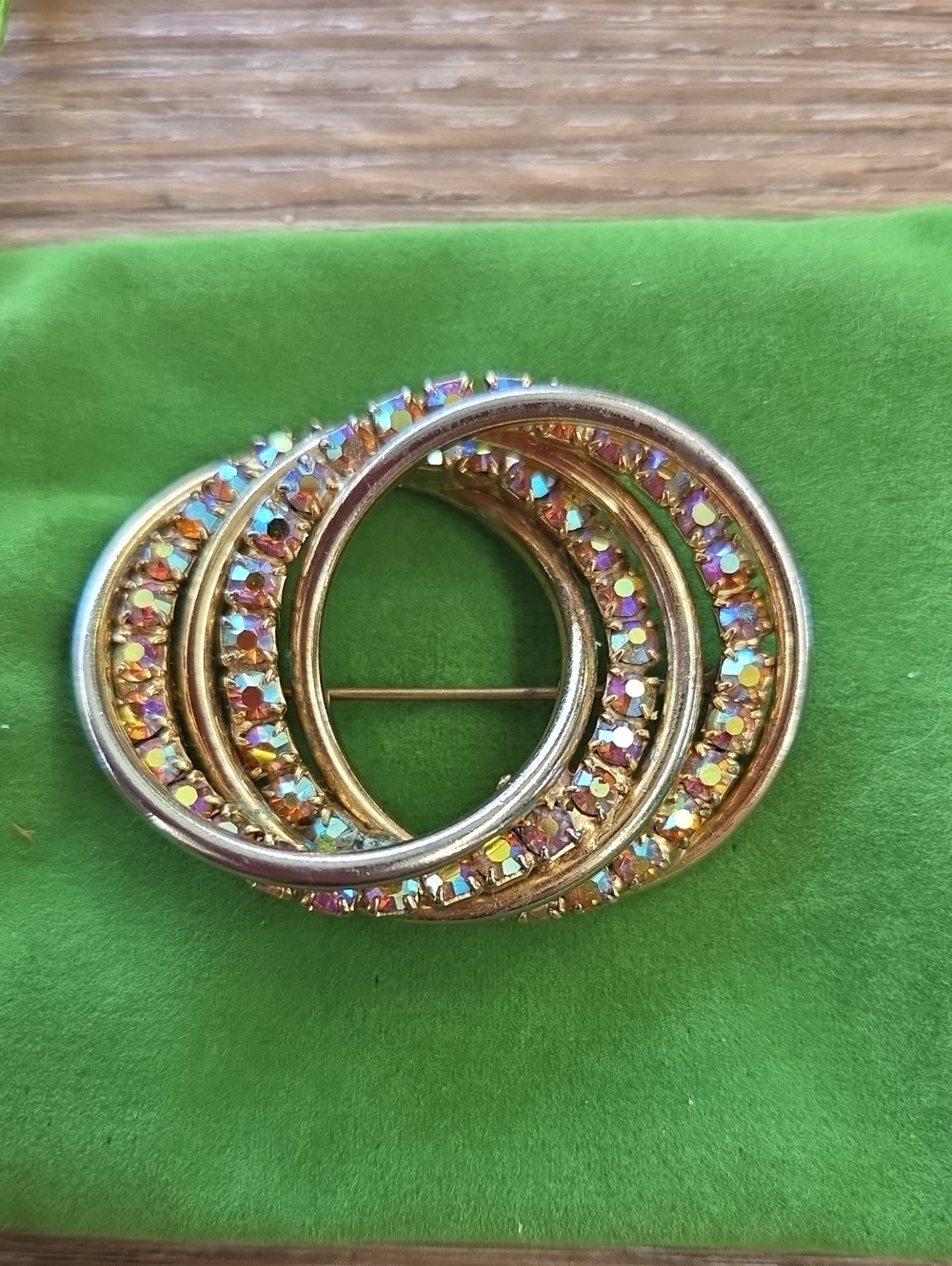 Gold Tone AB Circle Brooch - Women's Jewelry
